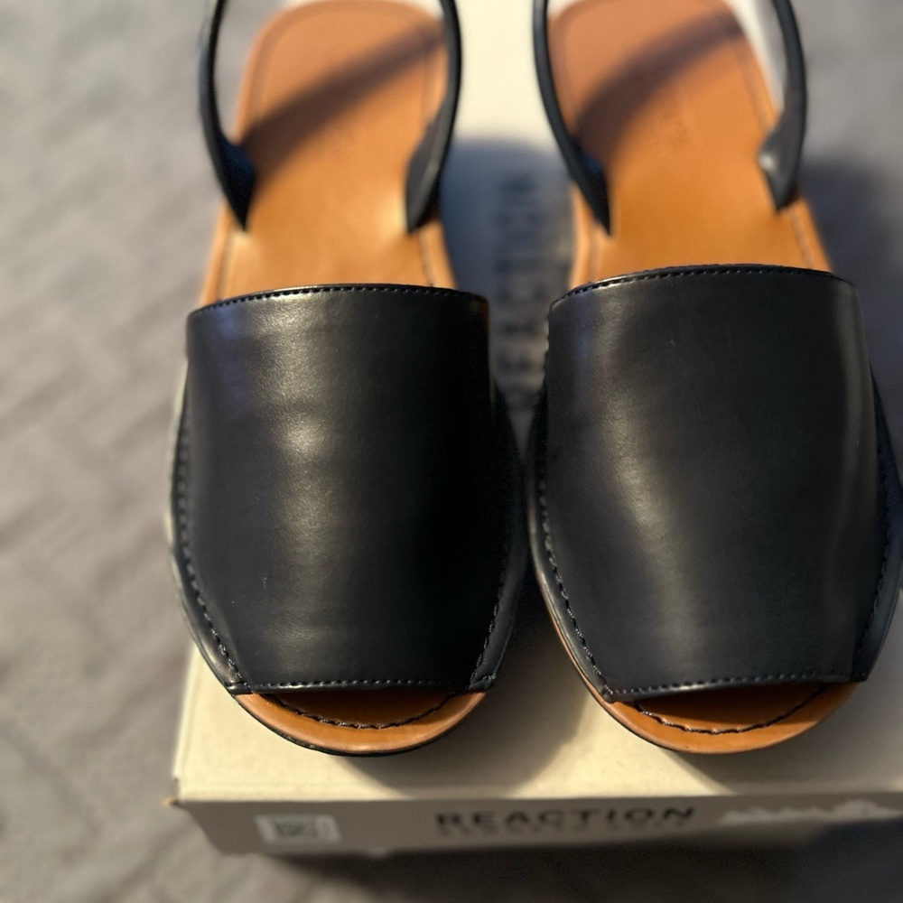 Kenneth Cole Reaction fine glass Sandals. Navy size 5 NIB